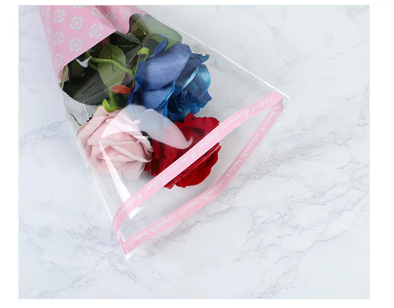 50 шт прозрачная сумка Роза один цветок мешочный букет оберточная бумага пластиковые бумажные пакеты коробки, футляры для цветов подарки упаковка