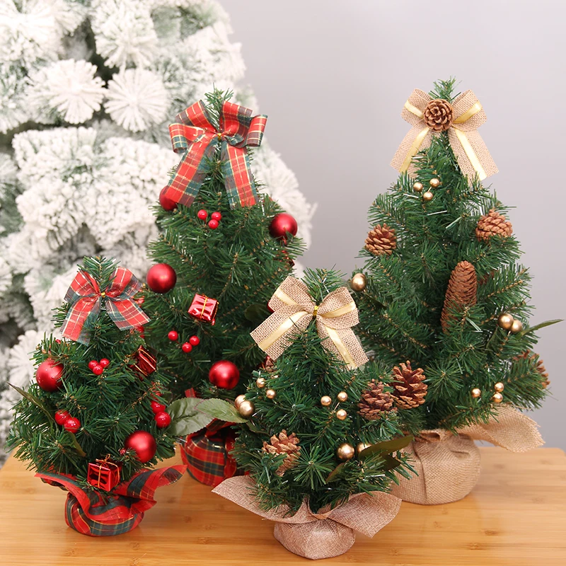 30/50cm Mini Christmas Tree with Small Accessories Bow Bells Pine Cone Gifts Desktop New Year Decorations | Дом и сад