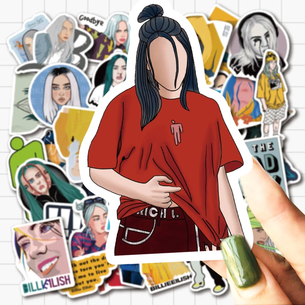 VANMAXX 50 шт. 21 век новая звезда популярная музыкальная певица Billie Eilish ПВХ наклейка для шлем для ноутбука велосипедный багаж гитарная наклейка