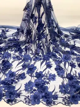 

Hot sales wholesale new French mesh lace fabric 3D beaded applique African mesh lace fabric high-quality African lace fabric