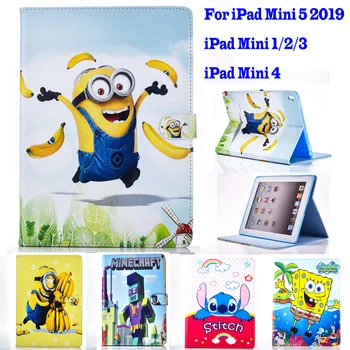 

2019 Mini 5 Case for Apple ipad mini 1 2 3 4 case Cartoon Pokemon Minions tablet PU leather Cover Flip stand shell coque para