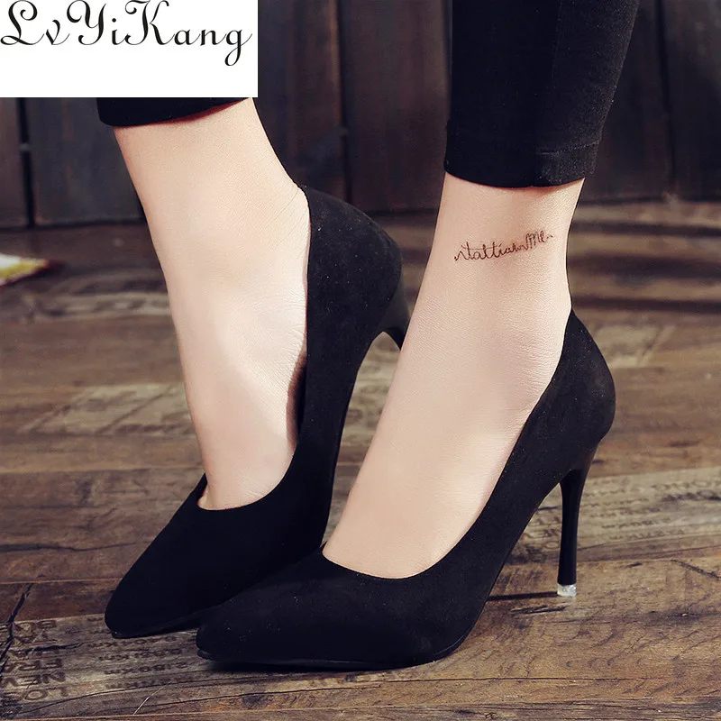 

2017 HOT Women Shoes Pointed Toe Pumps Suede Leisure Dress Shoes High Heels Boat Wedding Tenis Feminino 10cm