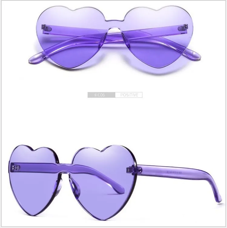 10 шт. разноцветные прозрачные солнцезащитные очки без оправы с сердечком, очки для вождения, очки для защиты от УФ-лучей, защитные очки для вождения - Название цвета: Фиолетовый