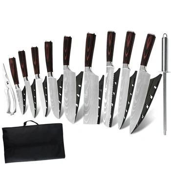 

7 9 10 12 Pieces Knives Set Japanese Kitchen Meat Cleaver Sharp Utility santoku Bread Knife Kitchen Gadget Nylon Storage Bag