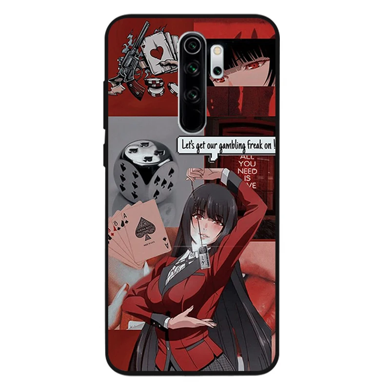 xiaomi leather case design Crazy Excitement Manga Kakegurui Black Soft Phone Case For Redmi 9 8 6 7A 6 Plus NOTE 9 8 7 6 5 PRO 9S 8T Luxury printed shell phone cases for xiaomi