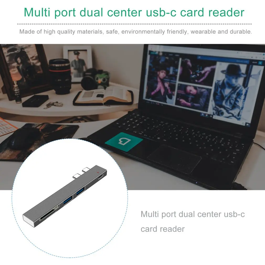 Многопортовый концентратор, двойной USB-C, кардридер, USB C, концентратор, двойной тип C, адаптер, док-станция с USB PD зарядным устройством, SD/TF слот