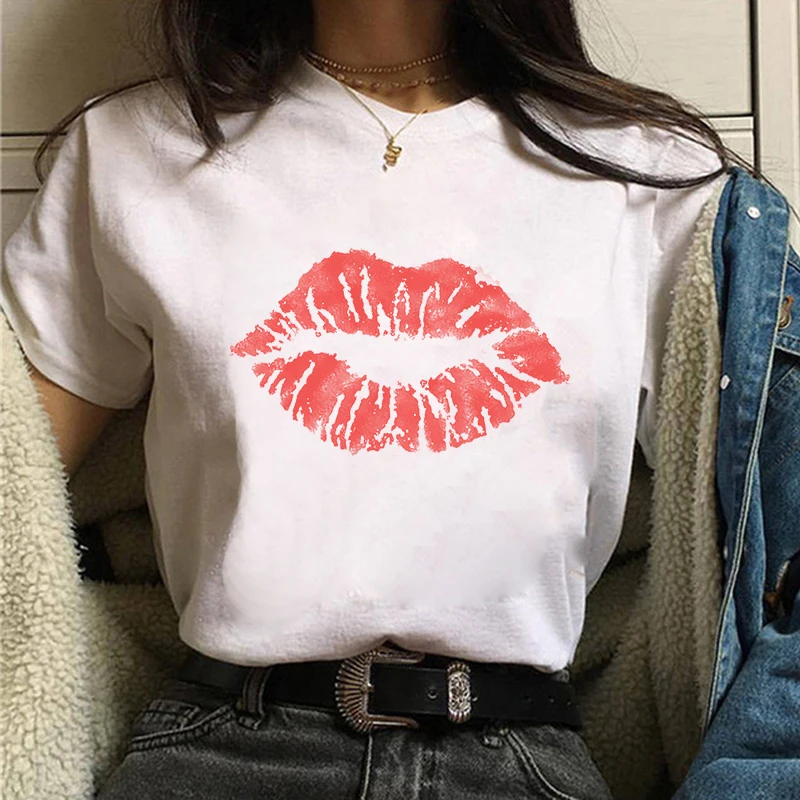 Женская футболка с коротким рукавом Red lips Летняя Сексуальная рисунком помады
