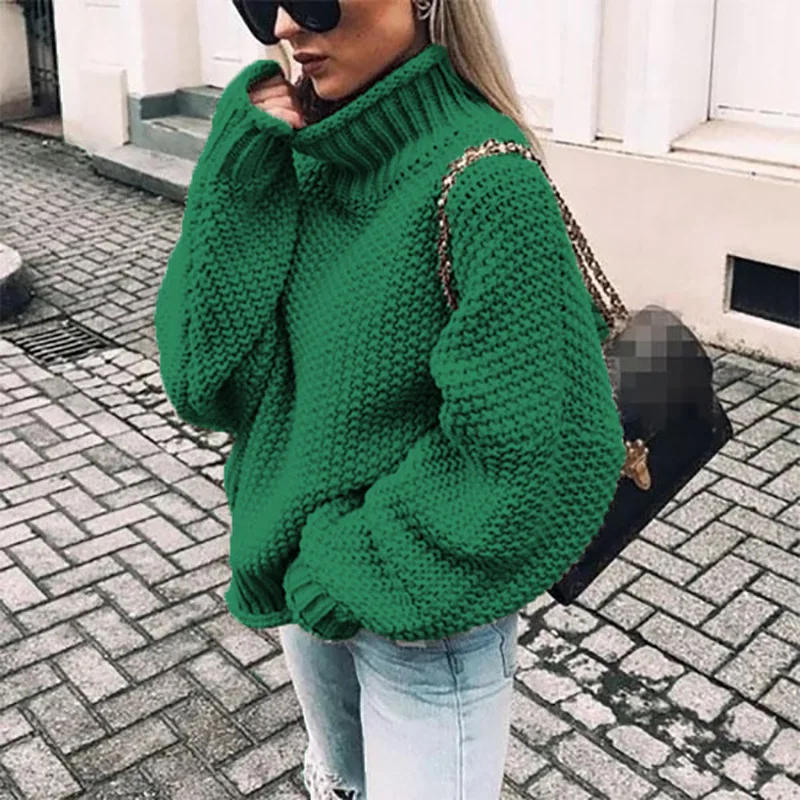 

Womens Turtleneck Pullover Sweater Autumn Winter Knitting Loose Pullovers Ladies Casual Sweaters