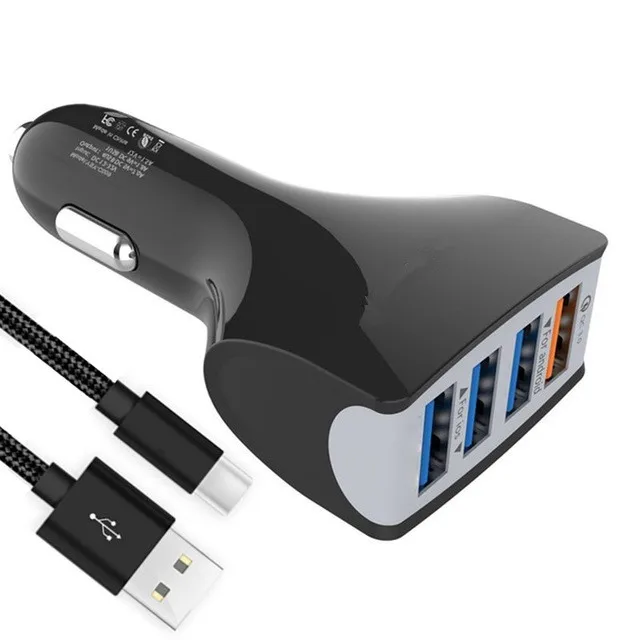 QC 3,0 4 Порты и разъёмы зарядных порта USB для автомобиля Зарядное устройство 3FT usb-кабель для iphone huawei honor 8C 8X Y9 Y7 Y6 samsung A7 A9 NOTE 9 Pocophone F1 - Тип штекера: Figure