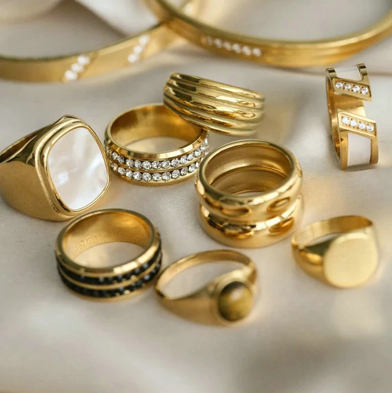 Anillos gorditos de acero inoxidable para mujer, con de circón, joyería delicada de compromiso|Anillos| - AliExpress