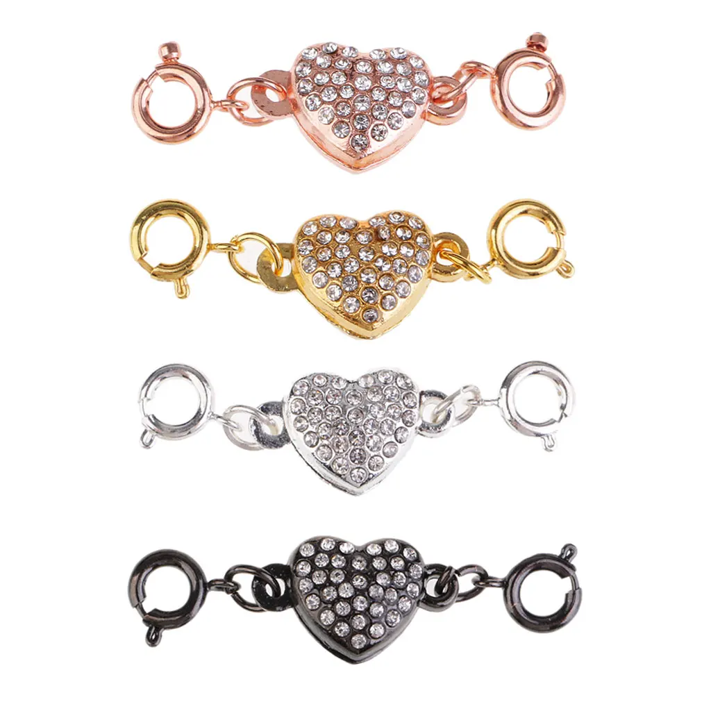 4 Sets Magnetic Clasps for Jewelry Necklace Bracelet Rhinestone Heart Style Snap Clasp Ends Craft DIY Findings