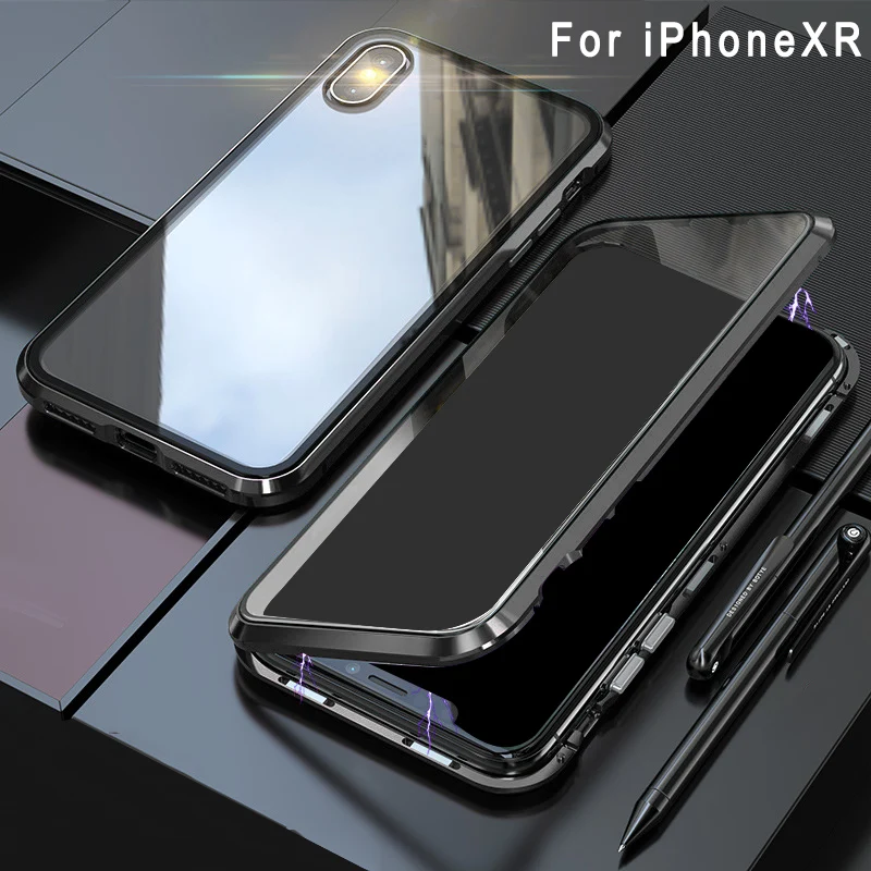 

Two Side Tempered Glass Mobile Phone Case Magnetic Adsorption Shockproof Cover LFX-ING