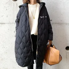 

Korean Fashion Black Quilted Coats Women Autumn Winter Hooded Oversized Parka Cotton Padded Jacket Casual Long Ladies Overcoats