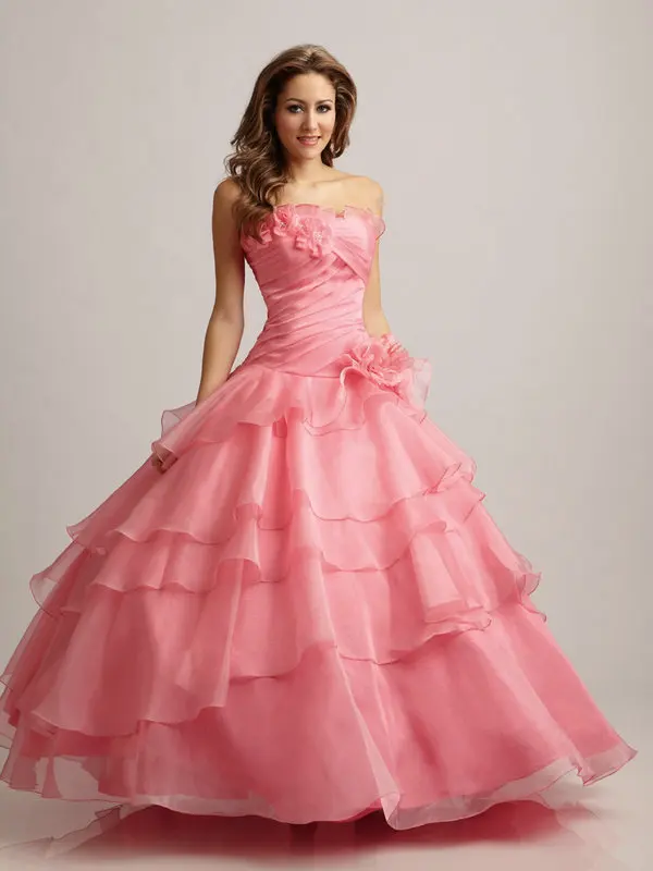 

2018 robe de soiree Strapless Small Handmade Flowers Pretty Pink Quinceanera prom Gown mother of the bride dresses