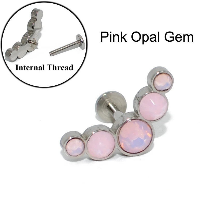 Pink Opal Gem 1 шт титана и хирургическая сталь опал драгоценный камень внутренняя резьба уха Tragus серьги, Надеваемые На ушной хрящ Лабрет пирсинг ювелирные изделия - Окраска металла: Pink Opal Gem