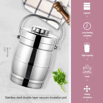 

Stainless Steel Lunch Box 1.6L 28cm School Travel Double Layer Vacuum Thermal Food Container Bucket