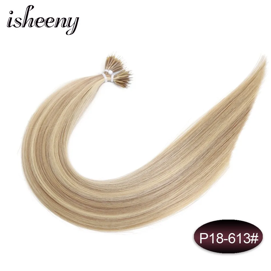 Isheeny 1"-22" дюймов микро кольцо Remy человеческие волосы для наращивания прямые черные европейские нано-кольца для волос расширение предварительно склеивание 100 шт - Цвет: P18/613 #
