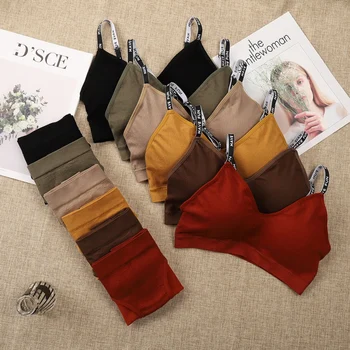 

Women Knitting Letter Straps Bra Sets Seamless Push Up Bras Breathable Panties Suits