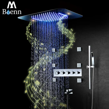 

M Boenn Luxury Shower System Music LED Shower Set Bathroom 304 Stainless Steel Ceiling Rain Showerheads Concealed Mixer Chrome