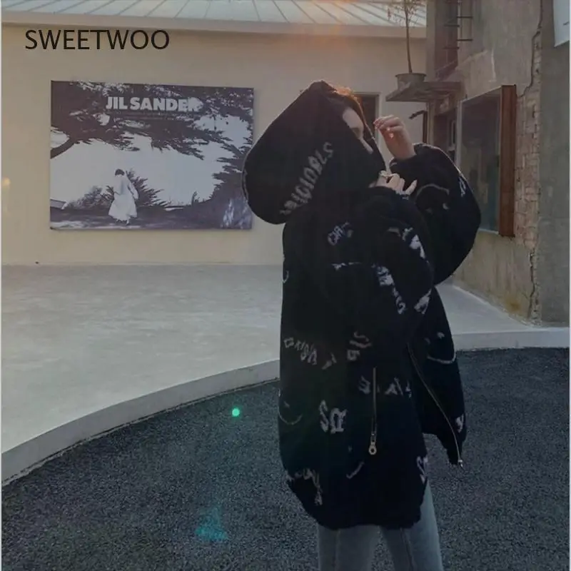 2021 New Mid-Length Hooded Korean Faux Fur Jacket Women's Fleece Smiling Face Streetwear Thicken Warm Fur Jacket