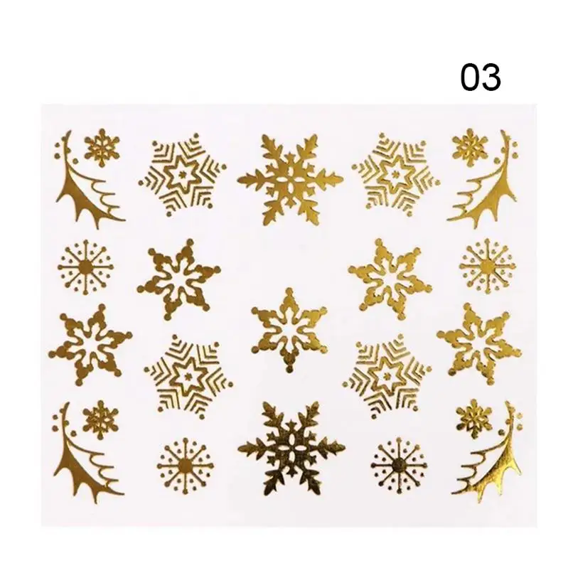1 лист смешанный дизайн ногтей наклейки для ногтей Водные Наклейки Золото Серебро Рождественская елка олень снег смешанный принт переводная наклейка - Цвет: 3