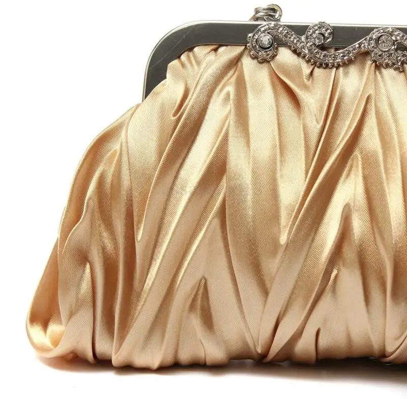 Women Crystal Satin Small Evening Clutch Bag Ladies Elegant Chain Rhinestones Wrinkle Pattern Evening Party Crossbody Bag Purse shoulder bags women evening bag