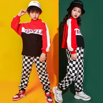 

Kids Concert Dance Costume Girls Sweatshirt Plaid pants Hip Hop Stage wear Outfits Street Dancing wear Performance Clothes