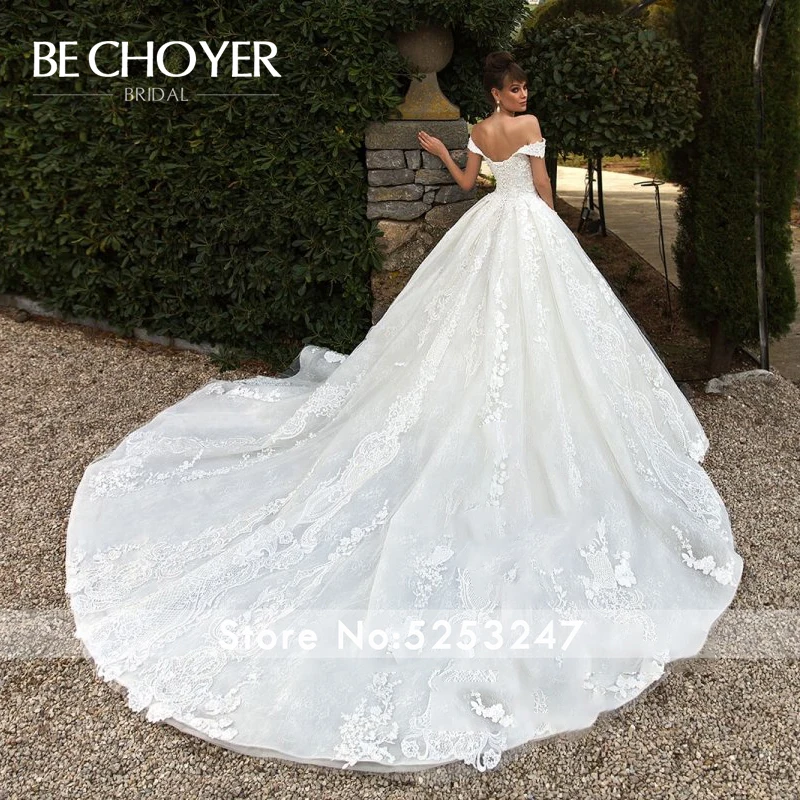 Винтажное свадебное платье с аппликацией BECHOYER N209 роскошное бальное платье с бисером на шнуровке с открытыми плечами платье для невесты принцессы Vestido de Noiva