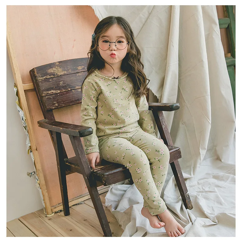 19 Colors Autumn Winter Boy Girls Floral Pajama Set.Cotton Children‘s Flowers Sleepwear Suit Toddler Baby Kids Basic Home Outfit top Sleepwear & Robes