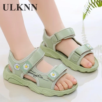 

ULKNN Girls Sandals Daisy Fashion Trendy Summer Princess Children's Shoes Size 26-37 Leather Sandal Soft Celebrity Kid's New PU