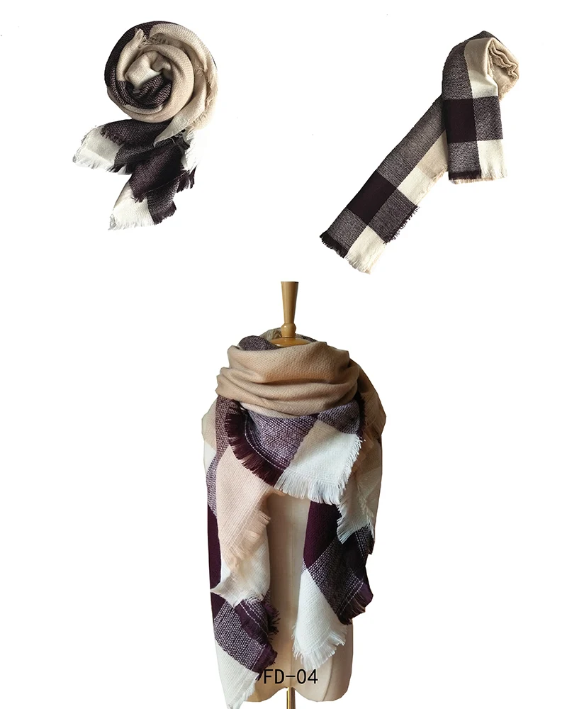 Кашемировый клетчатый шарф, цветной квадратный шарф, зимний теплый шарф, Женская шаль, Модный женский шарф