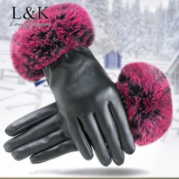 

LongKeeper Touch Screen Gloves PU Leather Women Gloves Waterproof Faux Fur Thicken Warm Spring Winter Mittens Christmas Gifts
