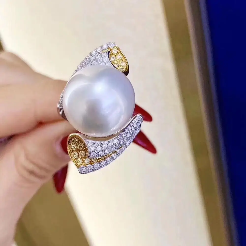 

D116 Fine Pearl Ring Jewelry 925 Sterling Silver Natural Fresh Water 12-11mm White Peals Rings for Women Fine Pearls Rings