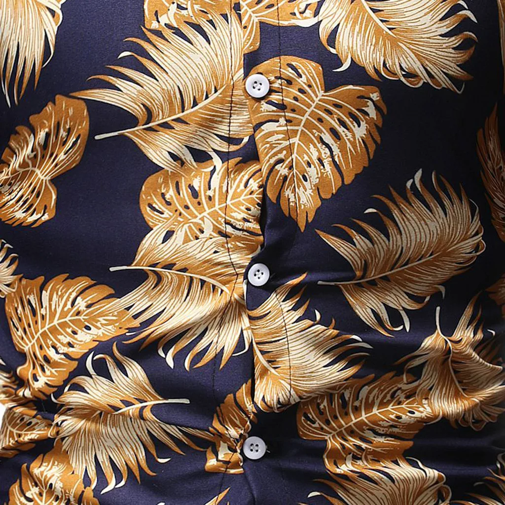 Camisa Masculina мужская мода желтый Гавайский стиль досуг печать с длинными рукавами рубашка Топы Блузка 19Aug8 P30