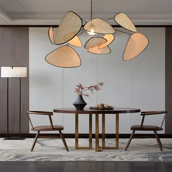 

Simplicity Chandelier Southeast Asia Living Room Lighting Dining Room Chandelier Creative Leaf Grid Rural Hand Made Rattan Lamp