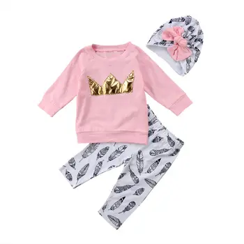 

Newborn Kids Baby Girl Crown Tops Sweatshirt Pants Trousers 3PCS Outfits Clothes