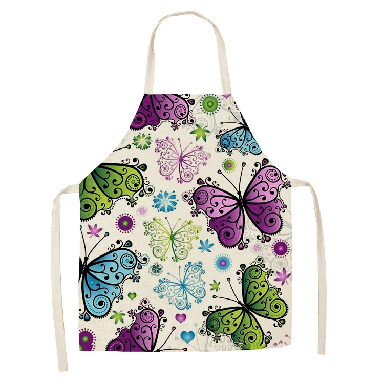 Kitchen Cooking Apron Beautiful Butterfly Printed Home Sleeveless Cotton Linen Aprons for Men Women Baking Accessories 53*65cm