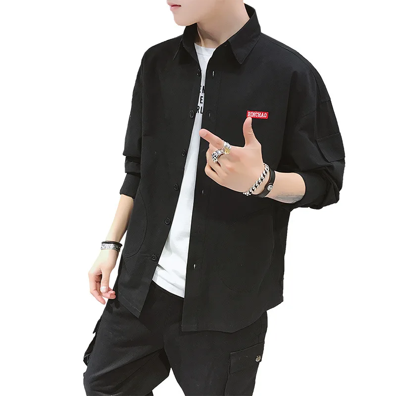 

Japanese Folk-custom Shirts Men Vintage Cotton Leisure solid color dress casual Shirt Men Plus Size Streetwear Chemise Homme