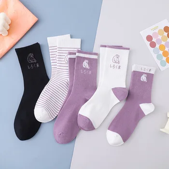 

Fashionable 1 Pair of Cute cartoon women's pure Cotton socks cute and bear socks five Colors of pure Cotton Female socks