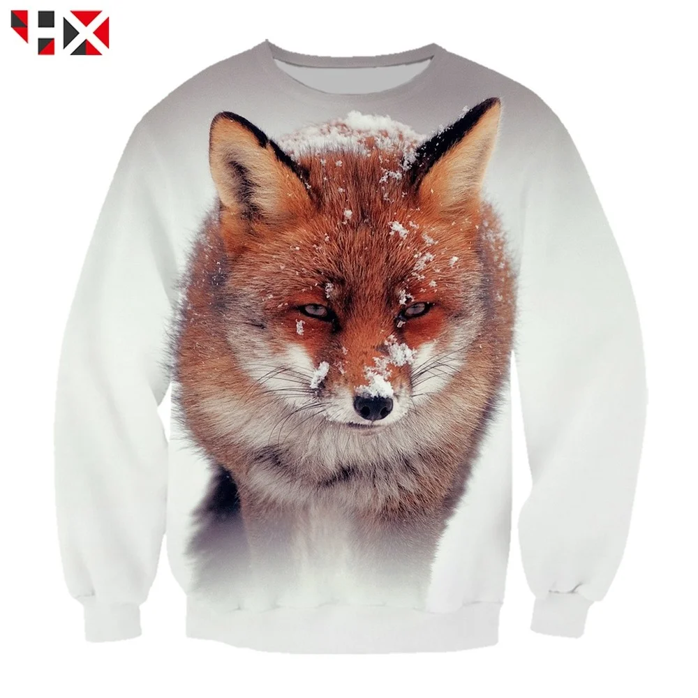 

HX Men Women Funny Fox Harajuku Cute Animal 2021 Autumn New Sweatshirt Fox Streetwear Style Tops Pullovers