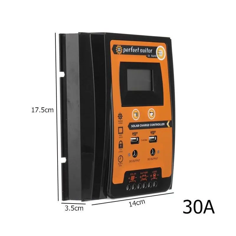 Carga do Painel Solar e Controlador de Descarga Usb com Display Dupla Saída Lcd Pwm Controlador Solar 30a 50a 70a 12v24v usb com display lcd pwm controlador solar