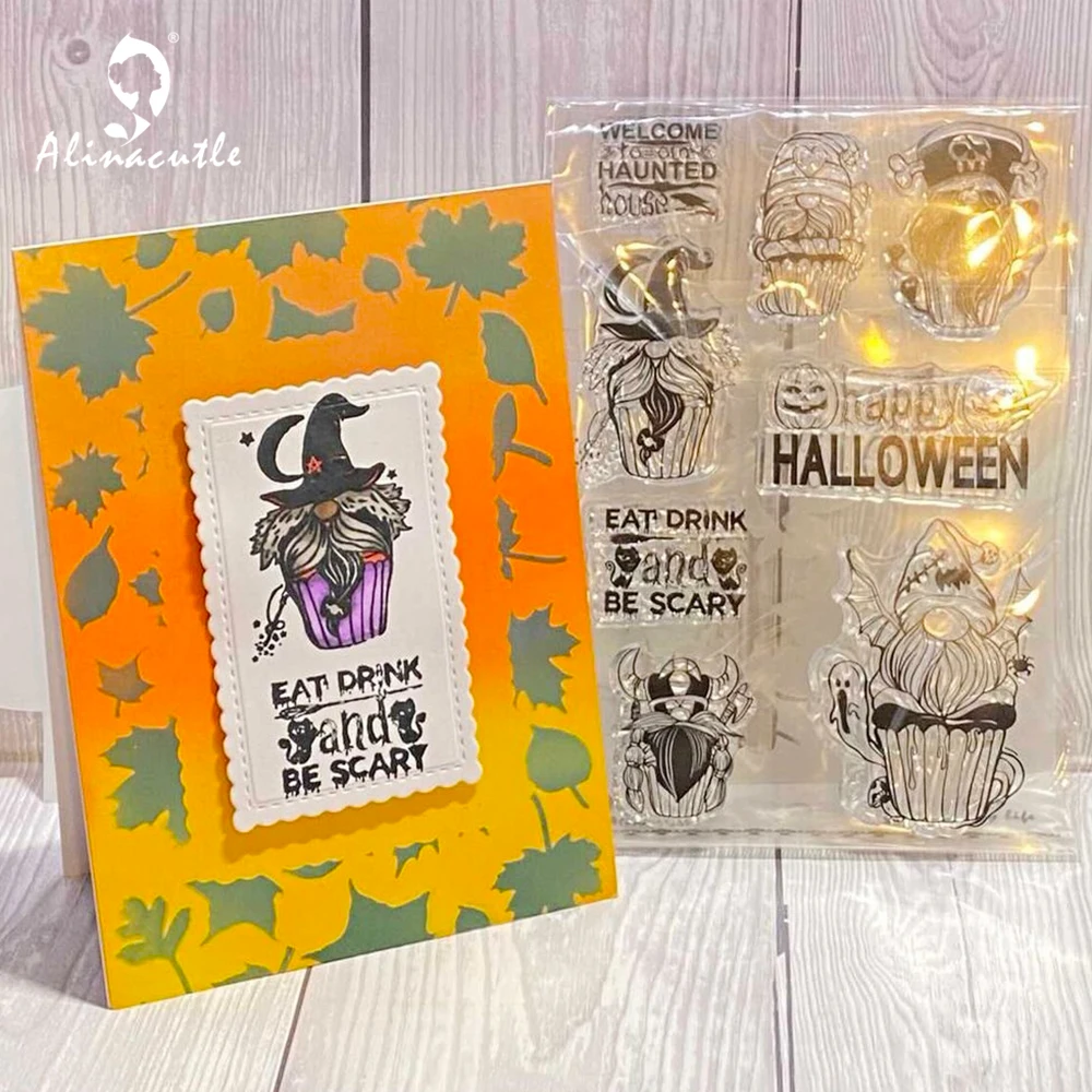 CLEAR STAMPS Happy Halloween Gnome Set Scrapbooking Handmade Card Album Paper Craft Rubber Transparent Silicone Stamp