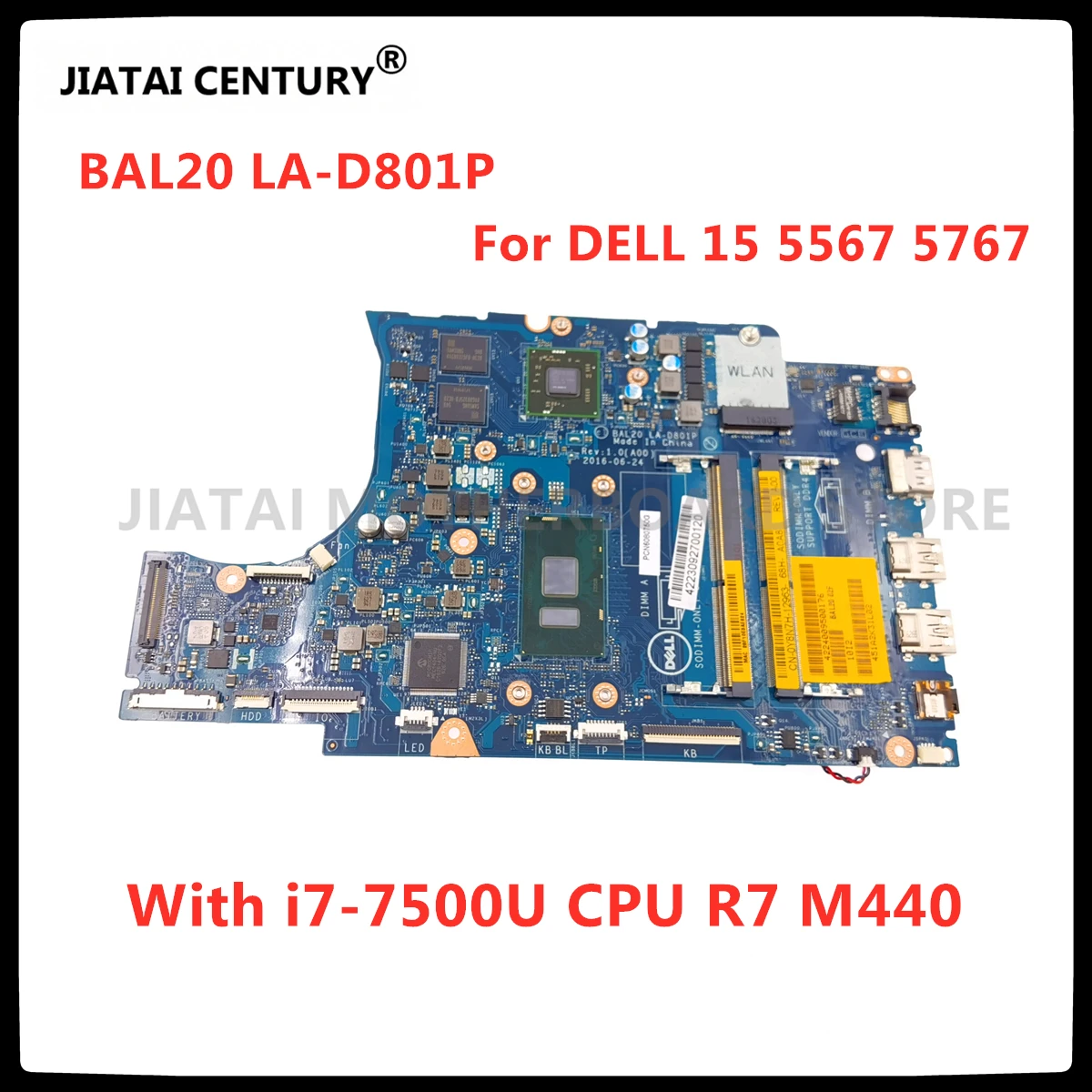 KFWK9 0KFWK9 CN-0KFWK9 BAL20 LA-D801P Материнская плата ноутбука w/ i7-7500U 2 7 ГГц Процессор + R7 M440 GPU