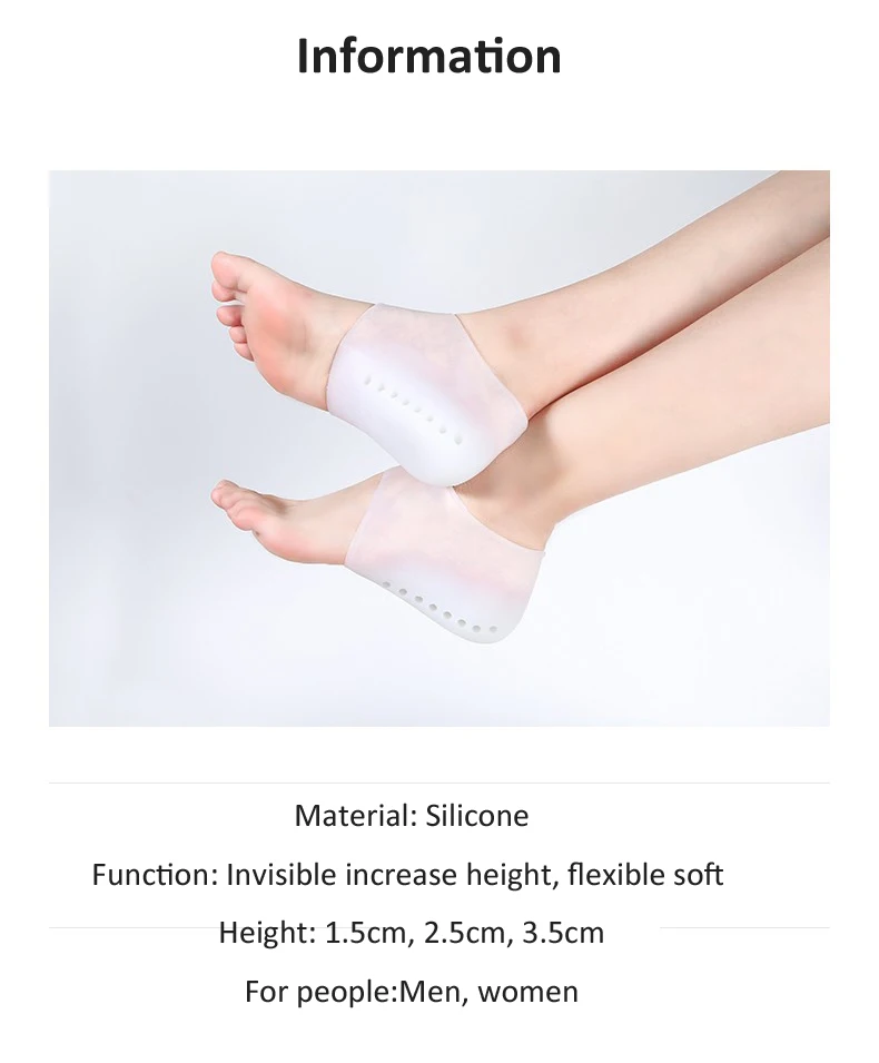 Silicone Invisible Height Increase Insole 1.5CM 2.5CM 3.5CM Lift New Upgrade Soft Socks Shoes Pad for Men Women dropshipping