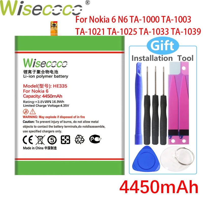 WISECOCO 4450 мАч HE335 Батарея для Nokia 6 nokia6 N6 TA-1000 TA-1003 TA-1021 TA-1025 TA-1033 TA-1039 телефон с номером