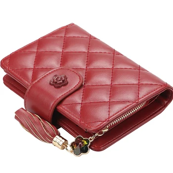 

Women's Coin Purse Card Package Solid Luxury Buckle Tassel Mini Female Card Bag Purse Wallet Leather Minimalist Women Purses