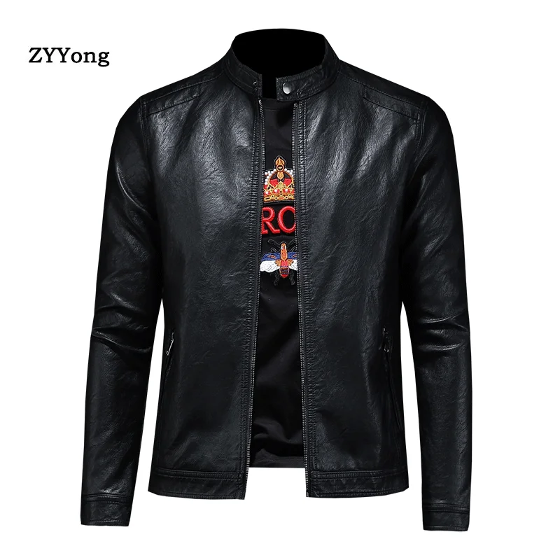 Leather Jacket Men Big Size 4XL Bomber Jackets 2020 Motorcycle Stand Collar Black Coats Autumn Comfort High Quality