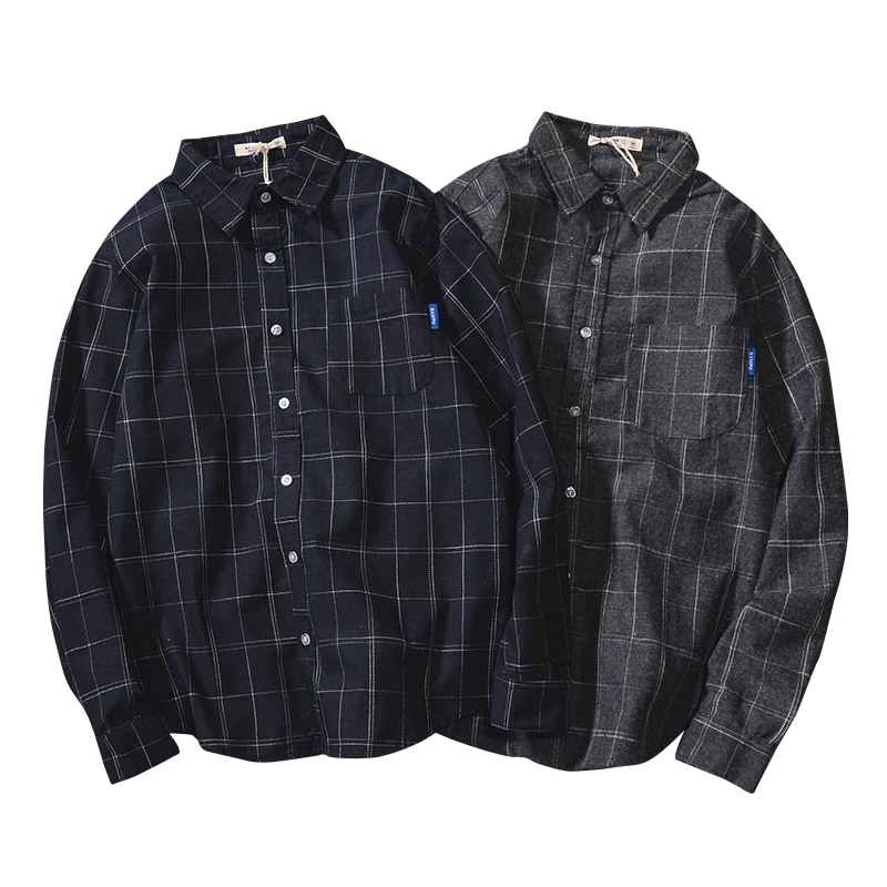 

Men Shirt 2019 New Arrival Spring And Autumn Retro Plaid Long Sleeve Male Shirt Student Fashion Japanese Style Teenage Boy S09