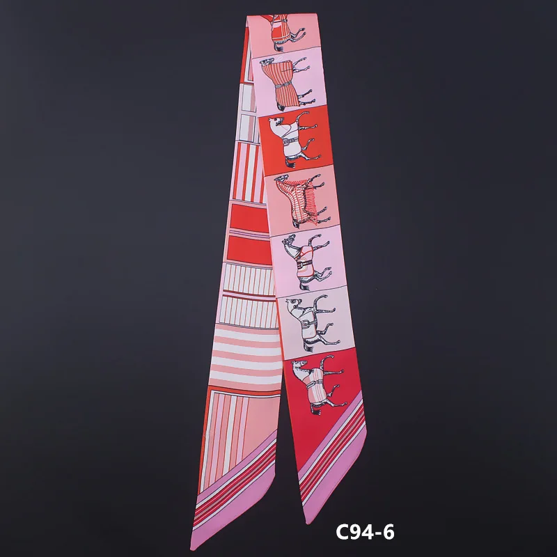 Дизайн шарф лошадь печати женский шёлковый шарф, модный головной шарф бренд небольшой галстук ручка сумка лента длинные шарфы 100*5 см - Цвет: 1