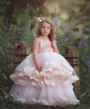 

Lovely Baby Birthday Party Gowns with Ryffles Backless Custom Made Flower Girl Dress For Special Occasion Cheap Price Vestidos